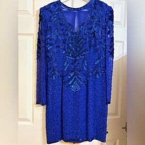 Stunning Royal Blue Sequin Long Sleeve Dress
